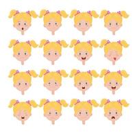 Set of different emotions of a girl. Poster for the development of emotional intelligence in children. Facial expressions of the face of the child vector