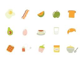 conjunto de elementos de desayuno dibujados a mano. linda ilustración plana. vector