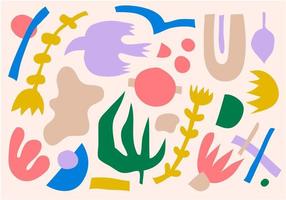patrón de collage vectorial, fondo. dibujado a mano varias formas y objetos de garabatos, flores, hojas. ilustración de moda moderna contemporánea abstracta vector