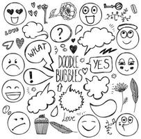 Vector set of hand drawn doodle bubbles, faces, moods, flowers, keys and other design elements.