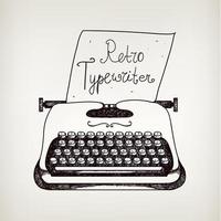 vector hand drawn doodle retro black ans white typewriter with paper.
