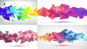 Vector set abstract geometric 3d facet shapes isolated. Use for banners, web, brochure, ad, poster, etc. Low poly modern style background. Red, orange horizontal orientation.