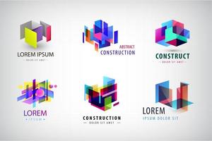 Vector set of abstract geometric colorful logos, icons. Construction, structure building architecture logos, creative concepts