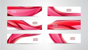 conjunto vectorial de encabezados ondulados de seda abstractos, pancartas rojas. uso para sitio web, anuncio, folleto vector