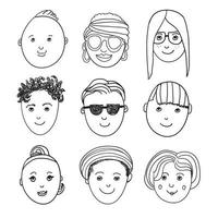 conjunto de caras de personas dibujadas a mano vectorial vector
