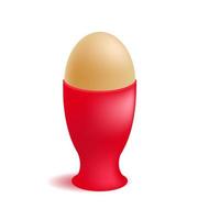 vector brown egg in red eggcup for breakfast isolated