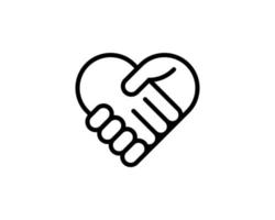 icono de apretón de manos, símbolo del corazón. apretón de manos con ilustración vectorial en forma de corazón vector