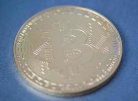 Golden bitcoin closeup, blurred photo. electronic money photo