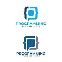 programming logo letter mark P coding logo design vector template