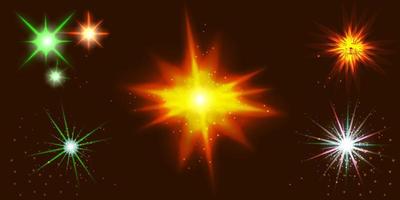 Lens flares sun rays stars with shiny particles vector