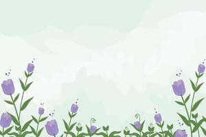 Floral background minimalist with hand drawn leaf and purple flower elements vector