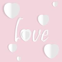 vector design of heart shape icon and love lettering in white cut paper style. pink background simple modern template