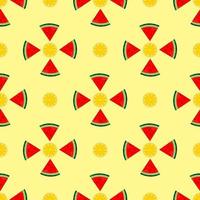 seamless pattern watermelon and orange fruit vector design. yellow background. design for wallpaper, backdrop, cover, print design and your design needs.