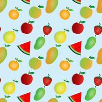 Vector design of watermelon, strawberry, orange, mango and apple. Blue background. seamless pattern design for wallpaper, backdrop, cover, print design and your design needs.