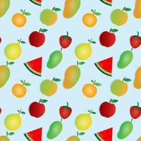 Vector design of watermelon, strawberry, orange, mango and apple. Blue background. seamless pattern design for wallpaper, backdrop, cover, print design and your design needs.