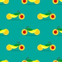 seamless pattern orange, banana and cherry fruit vector design. blue background. design for wallpaper, backdrop, cover, print design and your design needs.