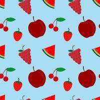 Watermelon, strawberry, cherry and apple vector design. red texture.blue background. seamless pattern design for wallpaper, backdrop, cover, print design and your design needs.