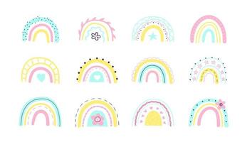 Set of bright rainbows isolated on white background. Vector illustration.