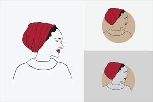 logotipo de mujer turbante hermoso dibujado a mano vector