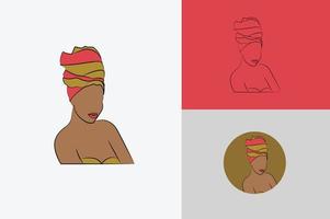 logotipo de mujer turbante hermoso dibujado a mano vector