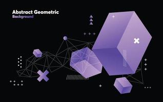 3D Geometric background with bright colors and minimalistic shapes vector