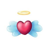 Heart with angel wings and halo. Vector illustration