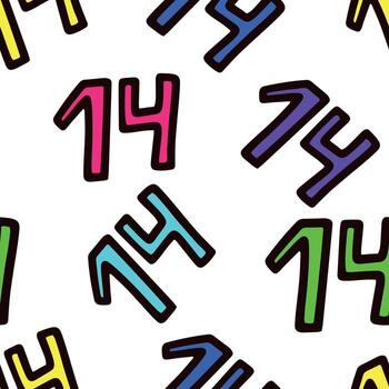 Seamless pattern with multicolored number 14 . Vector illustration
