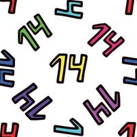 Seamless pattern with multicolored number 14 . Vector illustration