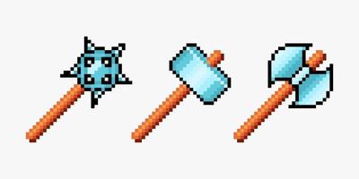 Set of weapons pixel art vector