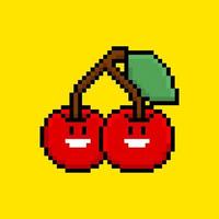 Pixel art cherry character vector