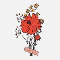 diseño floral brillante de tarjetas de felicitación para el feliz día de san valentín o el 8 de marzo. ramo de flores de vector con cita corta te amo