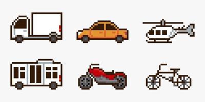 Set of vehicles pixel art vector