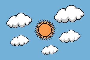 ilustración vectorial de nubes y sol en el fondo amplio del cielo azul vector