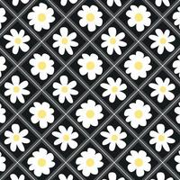 abstract beautiful daisy yellow white flower blossom botanical floral seamless pattern nature bright black background vector