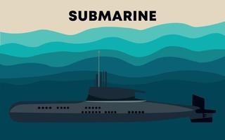 Military Submarine Under The Sea Waves Vector Art Ocean Background.eps