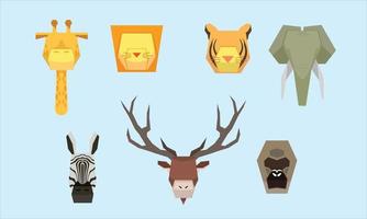 low poly style animal face collection vector
