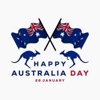 diseño simple feliz día de australia con silueta canguro y bandera de australia vector