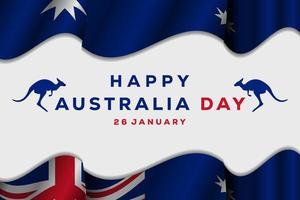 feliz fondo del día de australia con bandera realista de australia y canguro de silueta vector