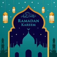 vector flat design ramadan kareem illustration with mosque, stars, candle lantern and frame