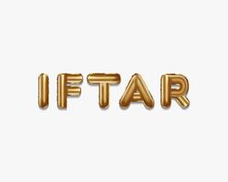 iftar written with golden foil balloons. iftar lettering realistic gold balloons vector