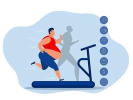 carrera de velocidad de entrenamiento de hombre joven deportivo con cinta de correr en el centro del club de gimnasio deportivo. concepto de estiramiento de fitness. icono de salud ilustración vectorial vector