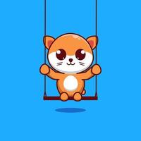 cartoon cute cat playing on the swing vector