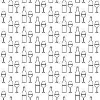 alcoholic bottle of wine wineglass pattern line art vector minimalistic black and white