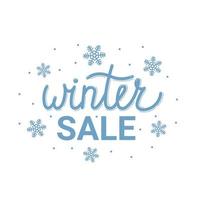 Winter sale hand written inscription with snowflakes and polka dot. vector