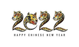 elegante símbolo chino del año nuevo 2022 con un diseño de tarjeta de cara de tigre vector