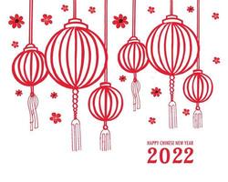 Hand draw 2022 chinese new year for lantern greeting card design vector