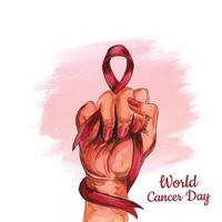 Beautiful hand with ribbon of world cancer day background vector