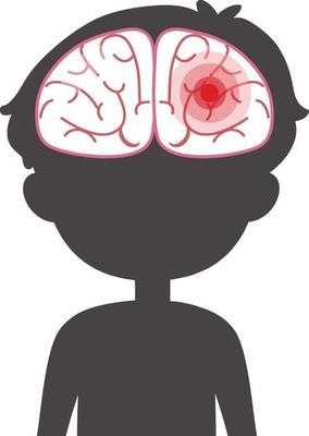 Body silhouette with brain has a red signal