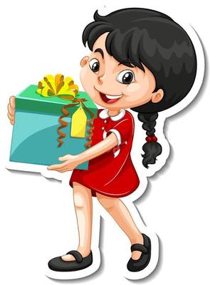 A girl holding gift box in cartoon style