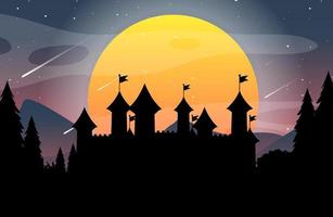 Castle scene silhouette with full moon vector